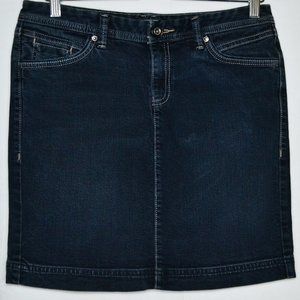 Tommy Hilfiger Dark Wash Denim Mini Skirt Floral Stitch Pockets Belt Loops Sz 6